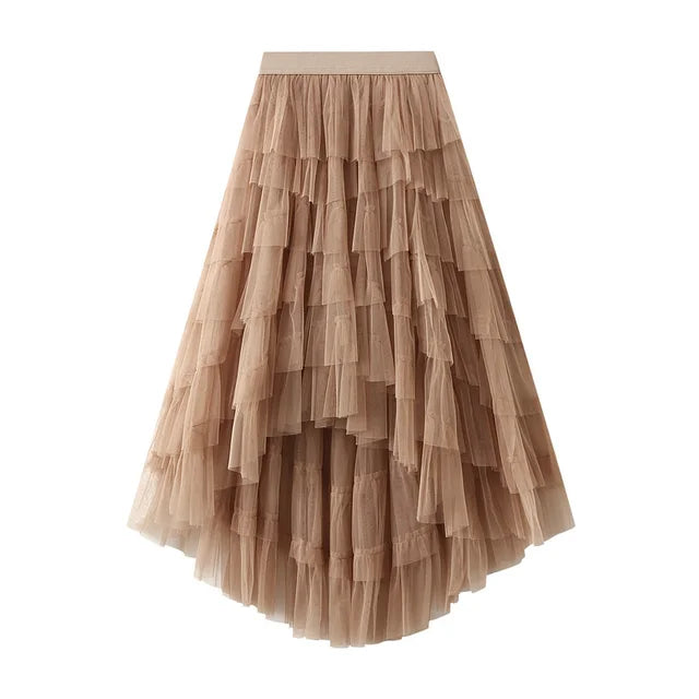 Harajuku Style Irregular Mesh Gradient Pleated Skirt