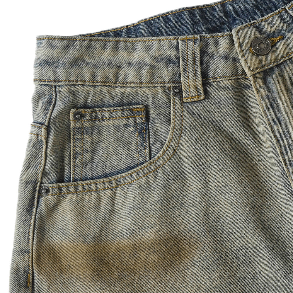 Men's Distressed Denim Pants with Paint Splatter