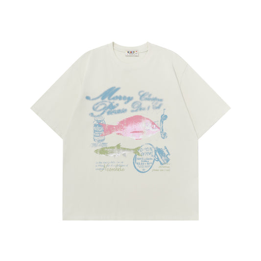 Retro Vintage Small Fish Print T-Shirt