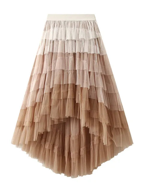 Harajuku Style Irregular Mesh Gradient Pleated Skirt