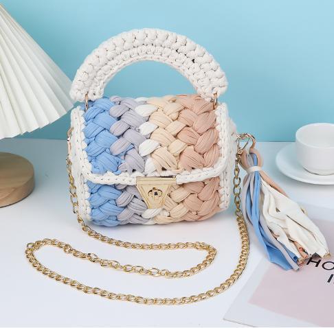 Harajuku Chic Hand-Woven Crossbody Bag with Chain