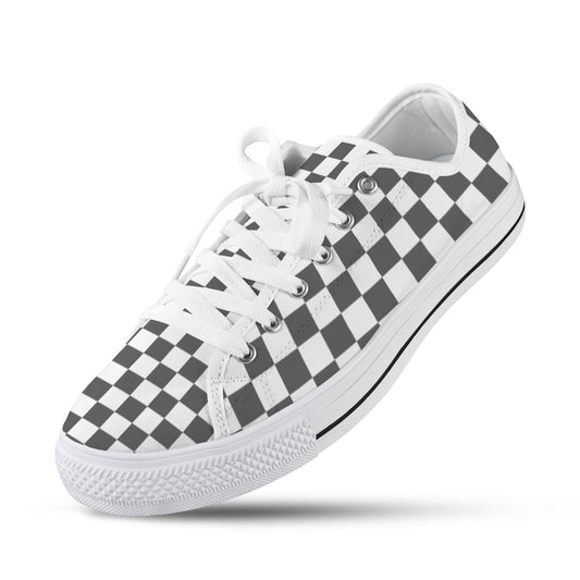 Dark Gray and White Checkerboard Low Top Women's Shoes