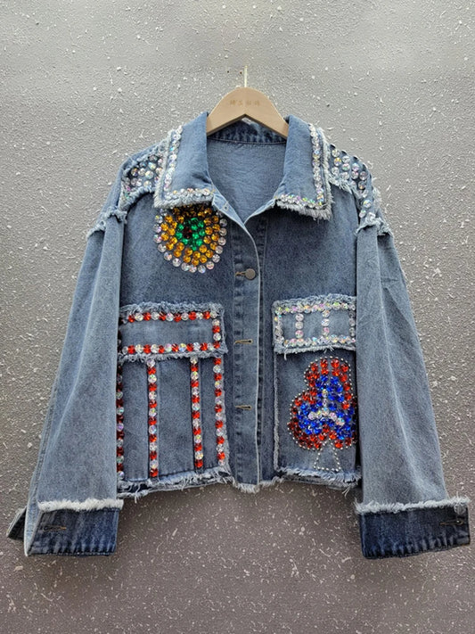 Spliced Diamonds Denim Jacket for Women - Harajuku Style