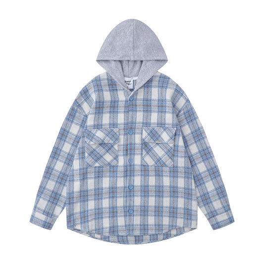 Retro Loose Plaid Hooded Shirt for Men - Harajuku Style