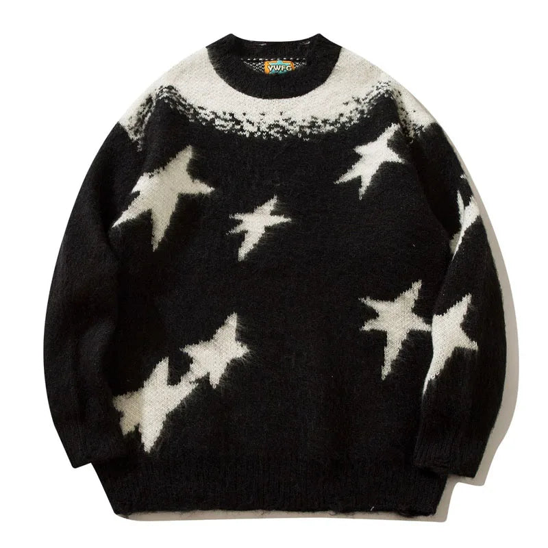 Star Graphic Patchwork Knitted Sweater - Hip Hop Harajuku Style