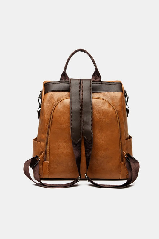 Leather Backpack Bag in Black, Caramel, and Dark Green