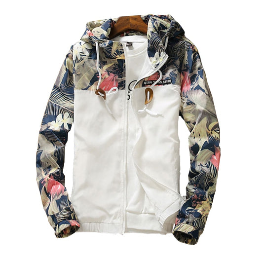 Men's Floral Hooded Windbreaker Jacket