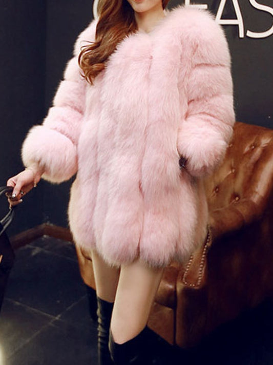 Playful Purple Pink Faux Fur Coat for Women