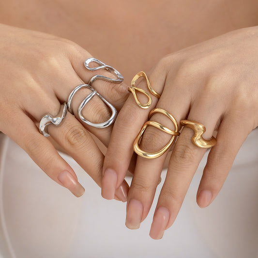 Playful Irregular Lava Open Smooth Ring Set