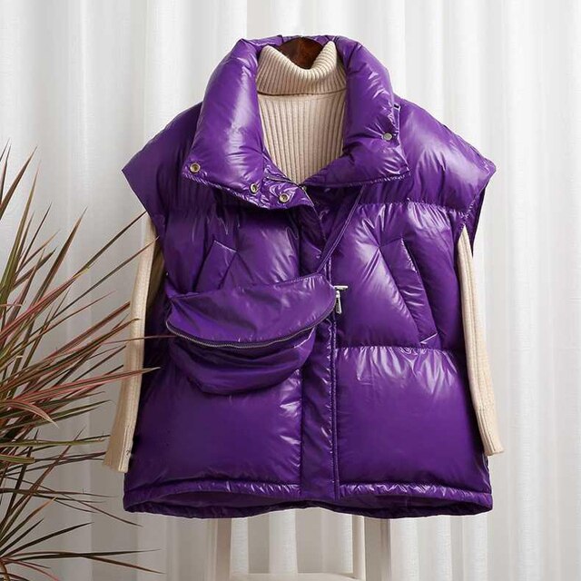 Harajuku Style Women's White Duck Down Coat with Waist Bag