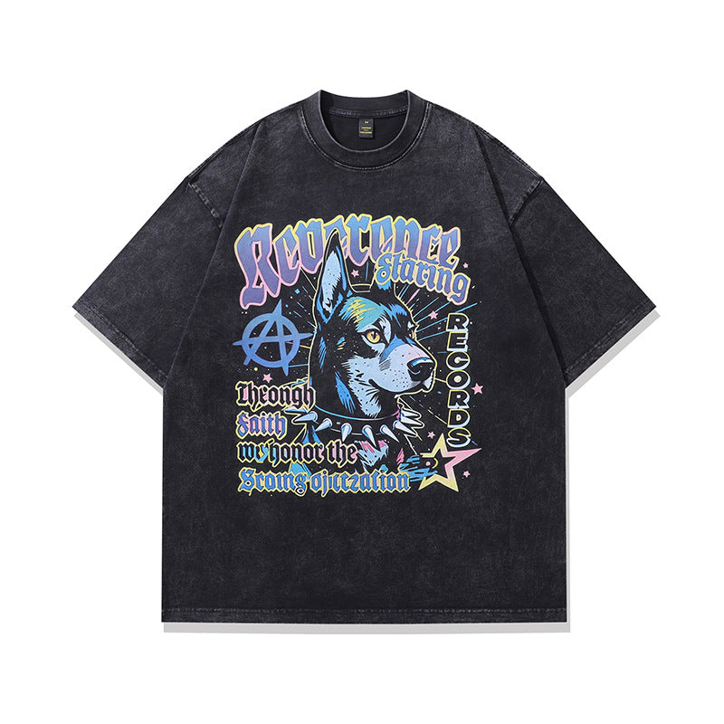 Vintage Dachshund Print Cotton Tee - Harajuku Style