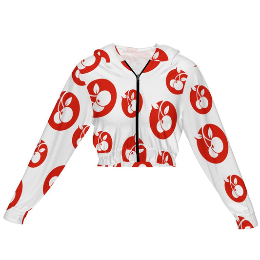 Cherries Women's Chiffon Cropped Jacket Zipper Jacket