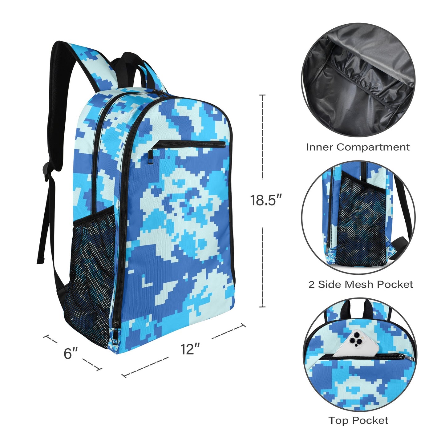 Light Blue Digital Camo All Over Print Leisure Sports Backpack