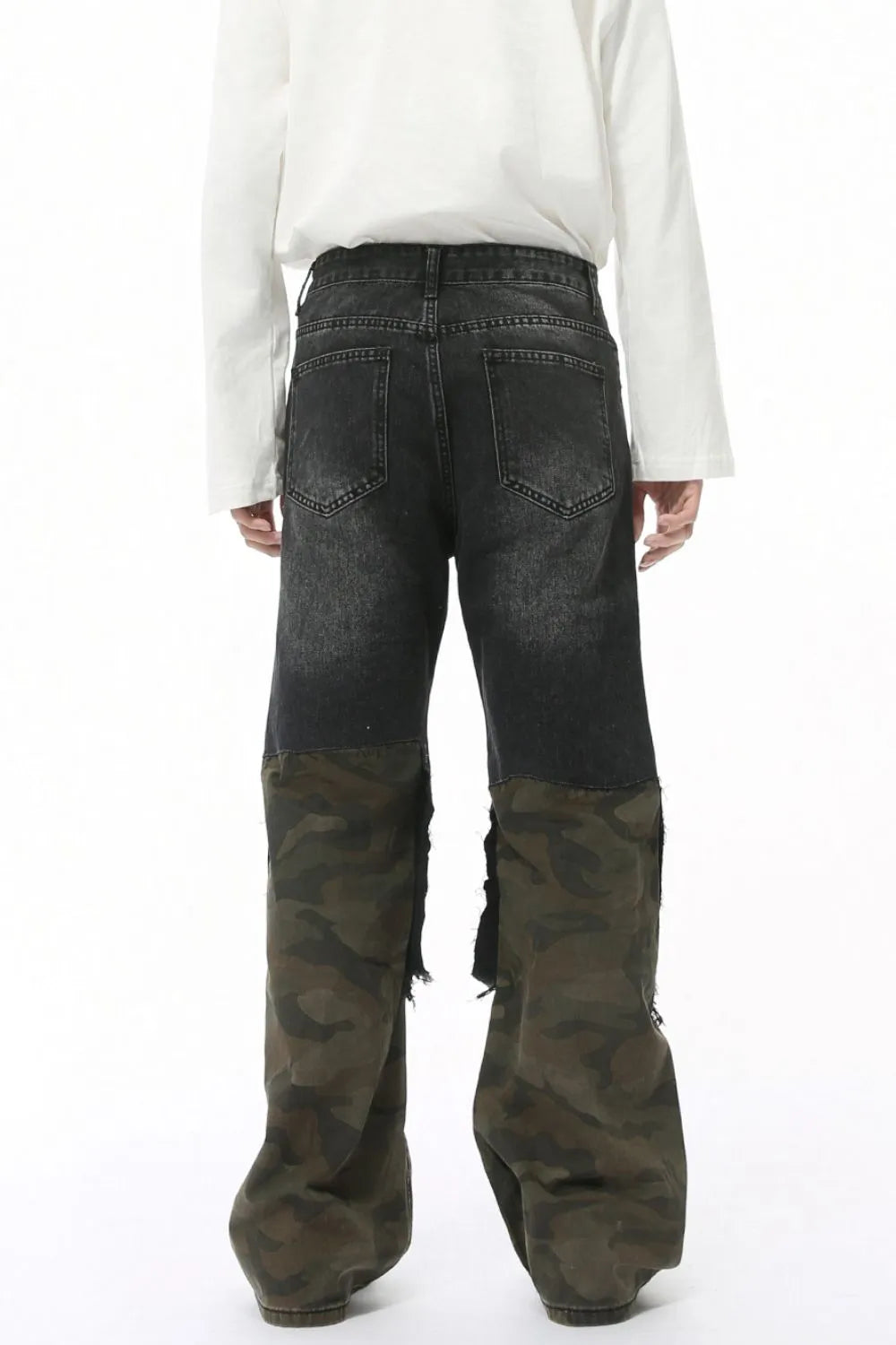Distressed Camouflage Patchwork Jeans - Harajuku Style