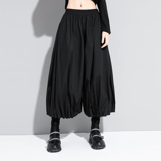 Harajuku Style Loose Wide-Leg Pleated Pants – Black