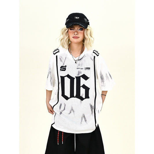 Antique Hollow Out Jersey Half-Sleeved T-Shirt