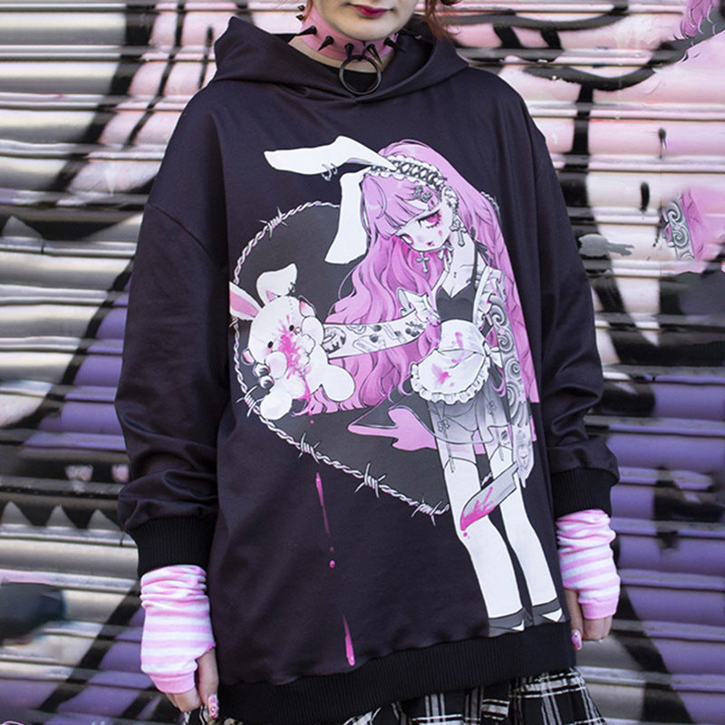 Playful Bunny Girl Hoodie - Harajuku Style Sweater