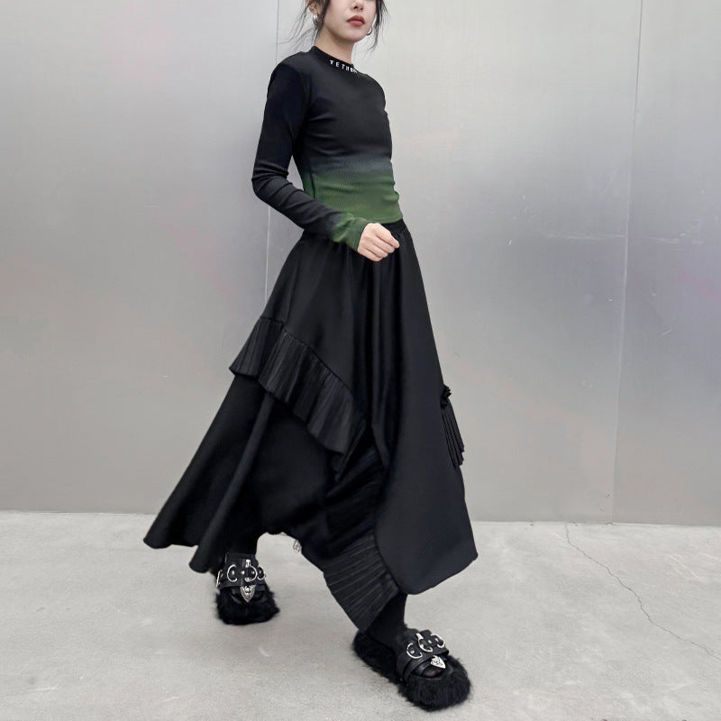 Harajuku-Inspired Folded Midi Skirt for Women