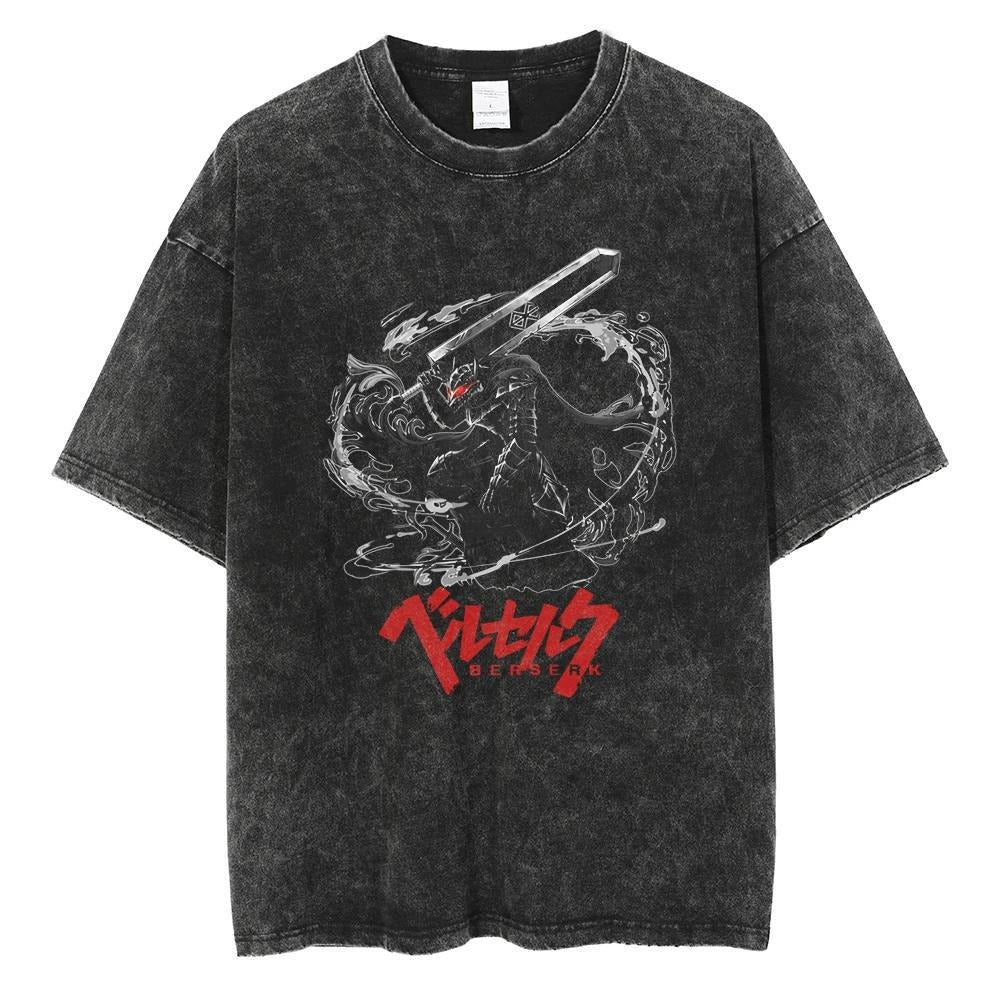 Men's Washed Black Hip Hop Streetwear T-Shirt