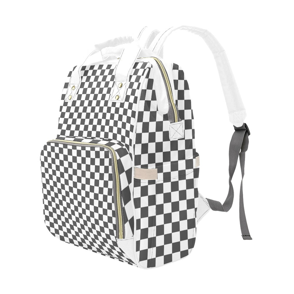 Gray White Checkerboard Multi-Function Backpack