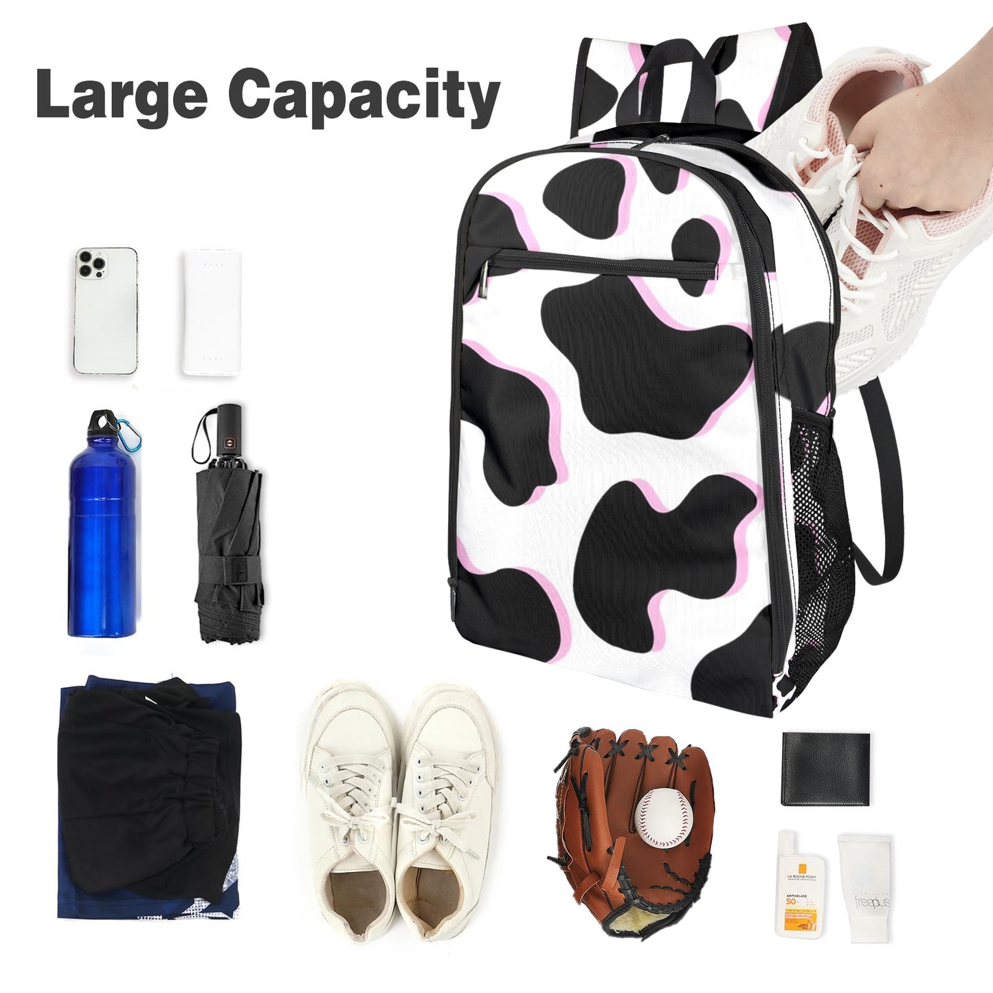 Black and Pink Cow Pattern Backpack