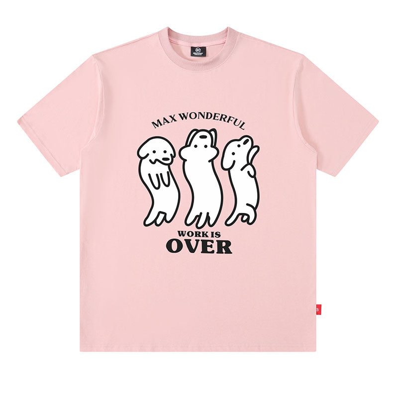 Oversized Cotton T-Shirt with Playful Sausage Dog Print