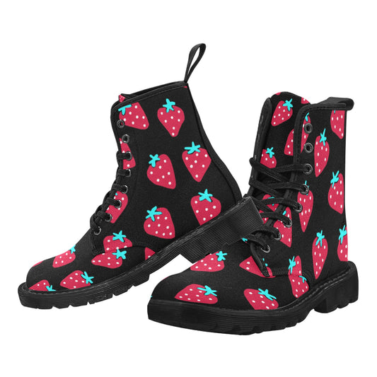 Strawberry Black Canvas Lace Up Boots