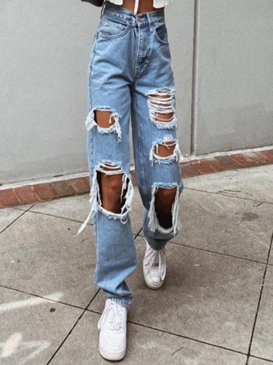 Playful Vintage Ripped High Waist Jeans for Women