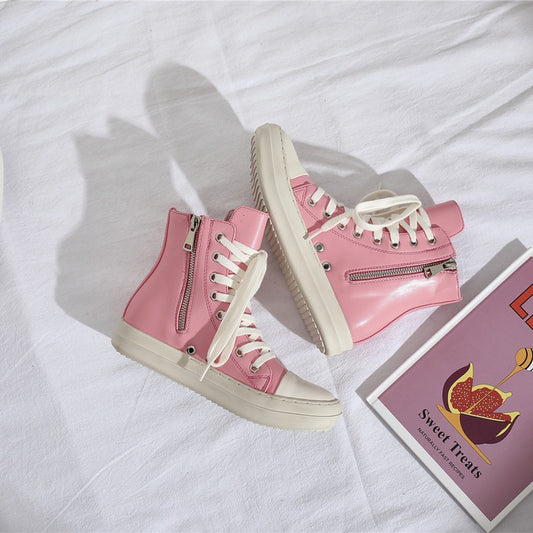 Harajuku Pink High Top Shoes with Side Zipper