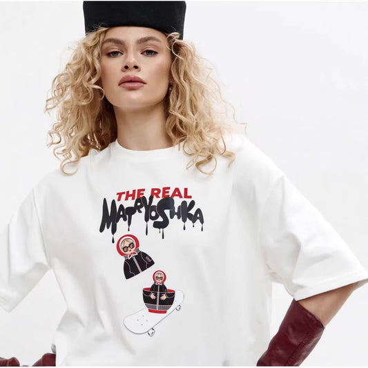 Harajuku Round Neck Short Sleeve Top — Loose Cotton Unisex Tee (White)