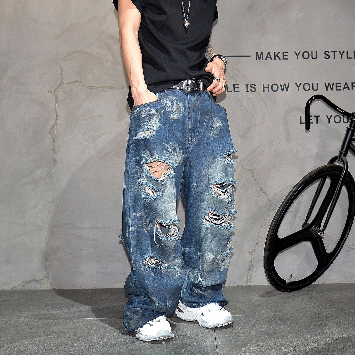Retro Distressed Wide Leg Loose Jeans for Harajuku Style