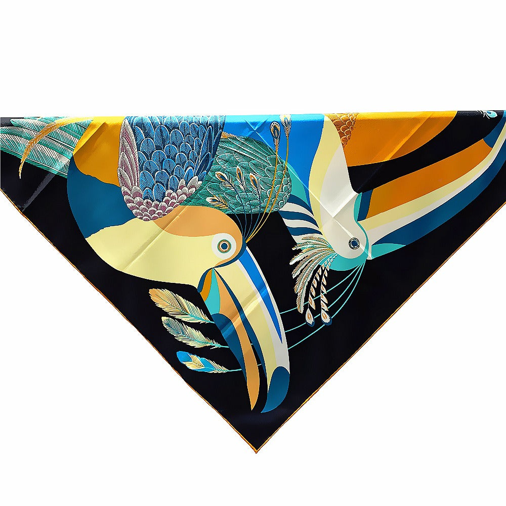 Artistic 90cm Cartoon Bird Feather Square Scarf