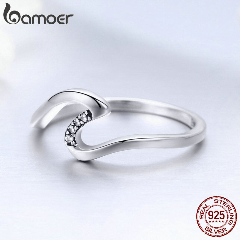 Geometric Wave 925 Sterling Silver Ring for Women