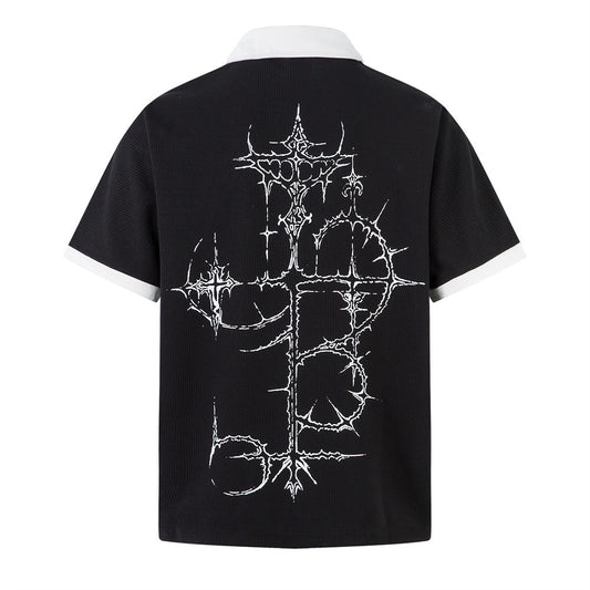 Dark Gothic Thorns Print Polo Shirt - Harajuku Style