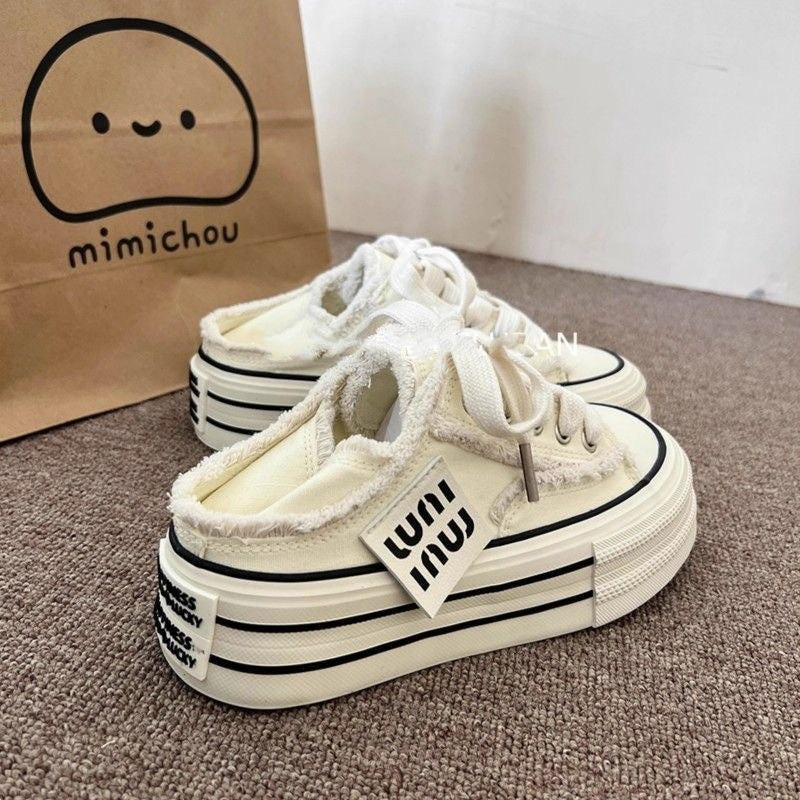 Pink Tassel Fringed Thick Soled Canvas Shoes for Women