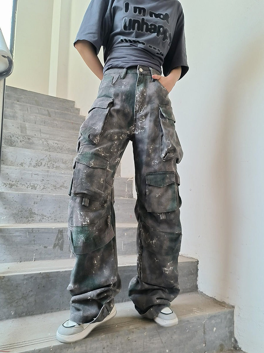 Harajuku Style High-Waisted Multi-Pocket Jeans