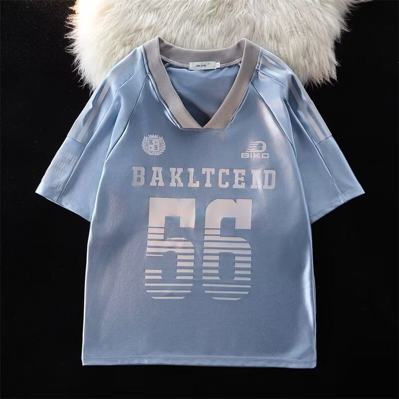 Harajuku V-Neck Ice Hockey Jersey T-Shirt for Summer