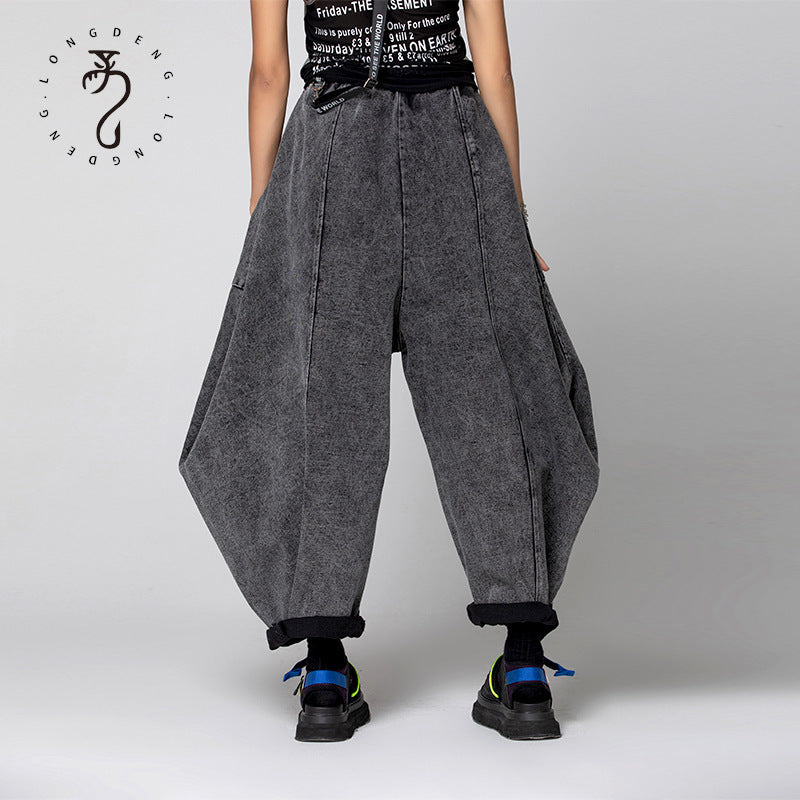 Harajuku Style Wide-Leg Tide Jeans with Webbing