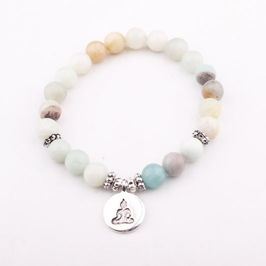 Namaste Lotus Bracelet - Natural Amazonite Healing Mala