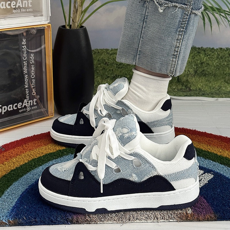 Harajuku Cow Pattern Denim Canvas Shoes