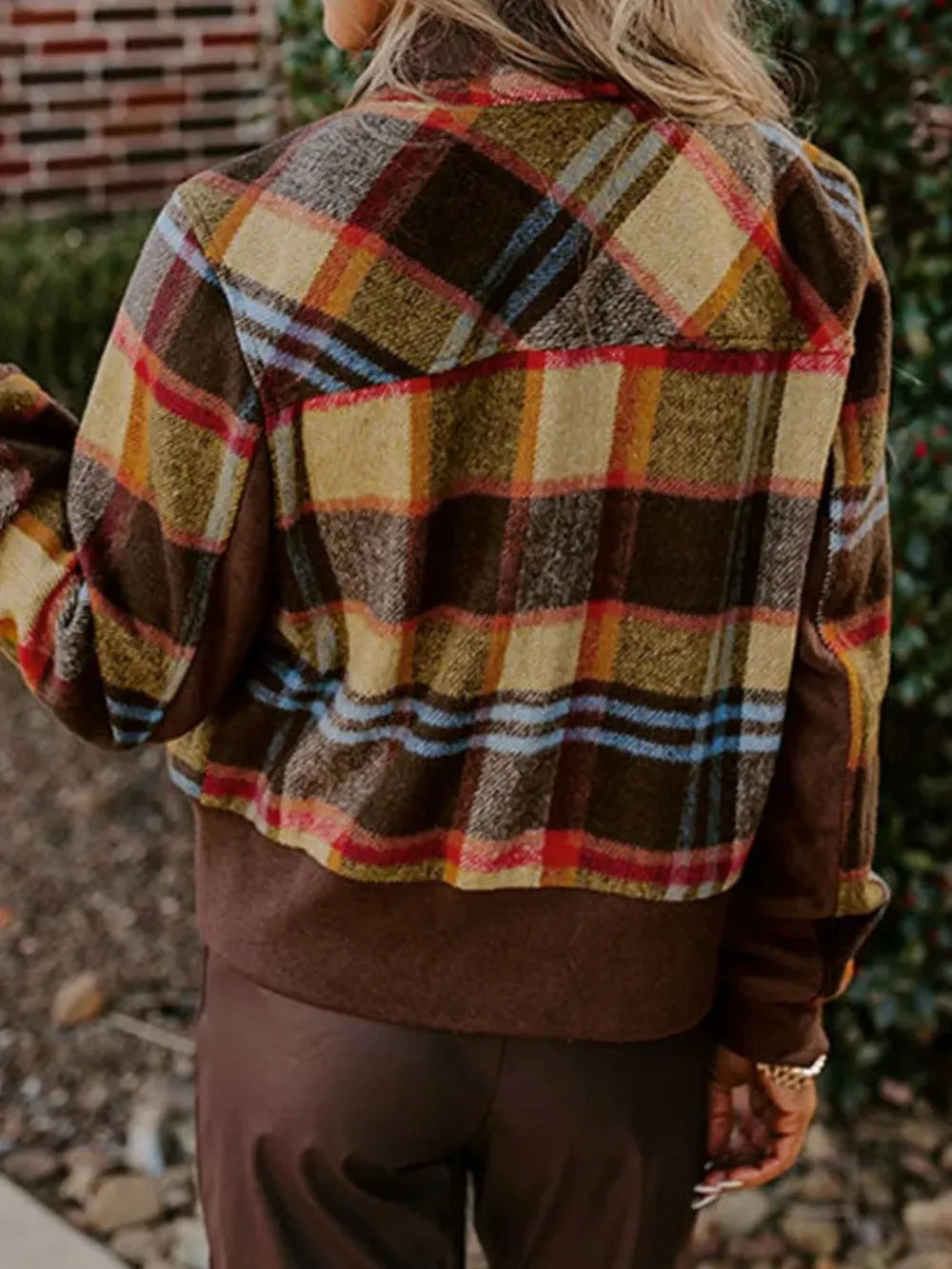 Harajuku Pocketed Plaid Long Sleeve Jacket