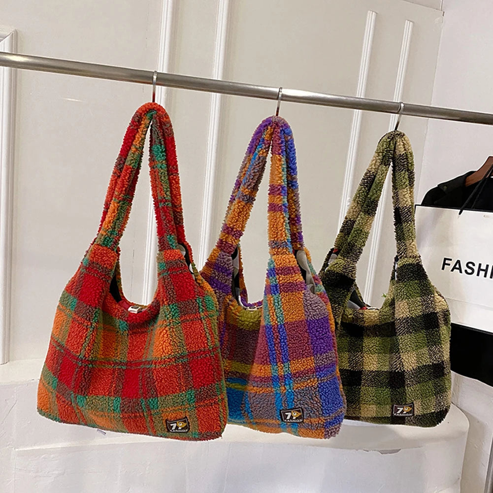 Harajuku Style Plush Lamb Wool Handbag - Vintage Tote