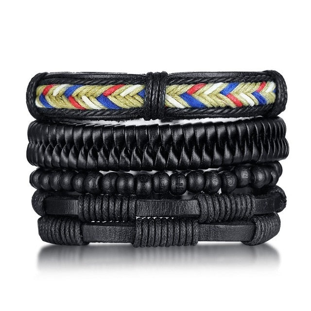 4pcs Adjustable Black Bracelets Set - Harajuku Style Jewelry