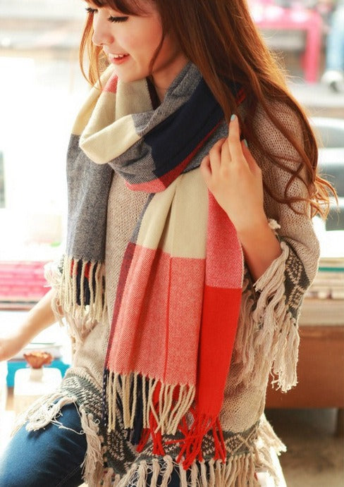 Harajuku Style Color Grid Imitation Cashmere Scarf