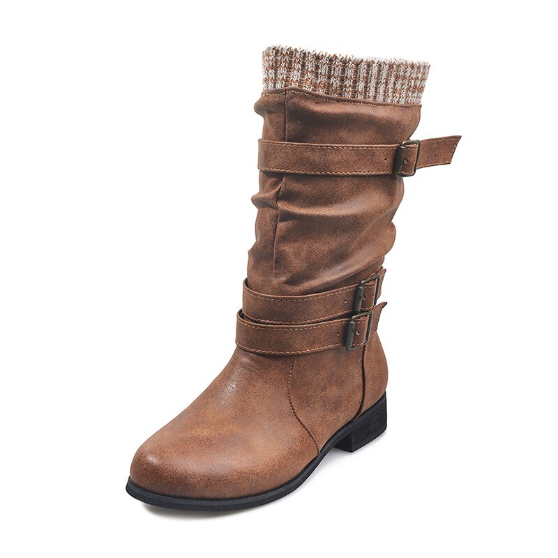 Women’s Retro Chunky Heels Mid Calf Boots