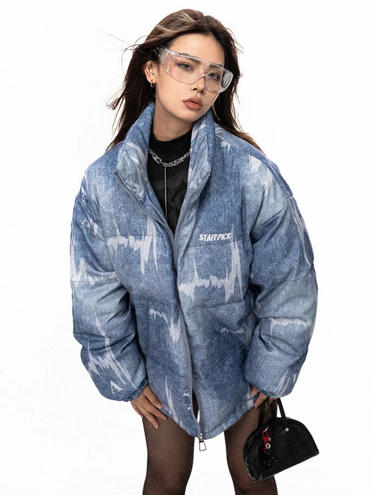 Playful Imitation Jean Printed Cotton Padded Coat