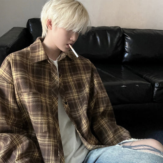 Men's Long Sleeved Checkered Casual Jacket