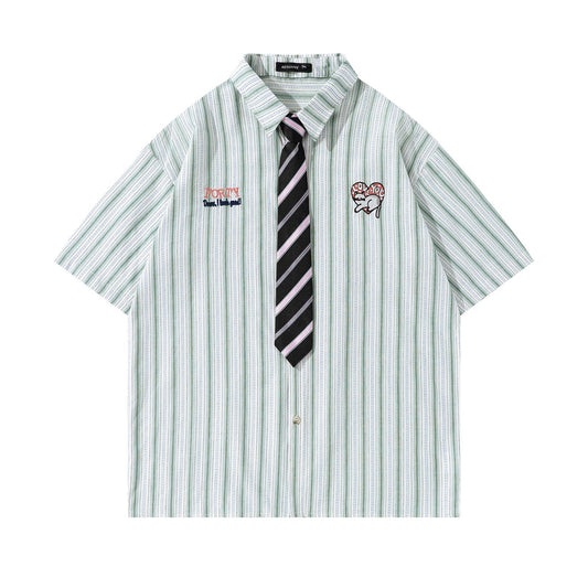 Retro Heart Cat Embroidery Casual Shirt