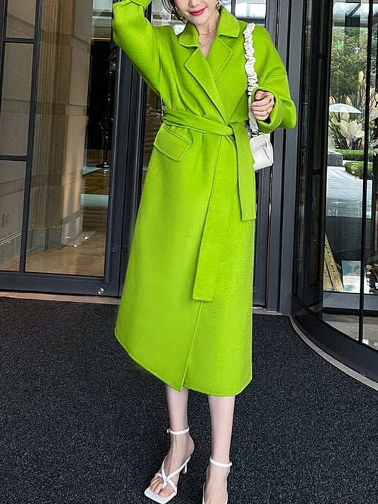 Harajuku Style Women's Grass Green Wool Coat