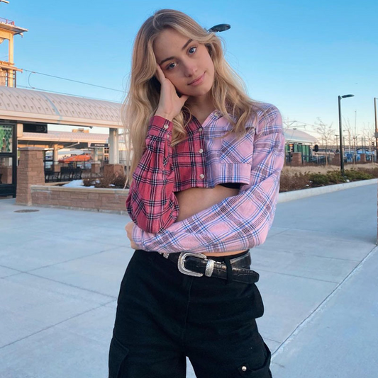 Harajuku Style Plaid Contrast Long-Sleeve Top